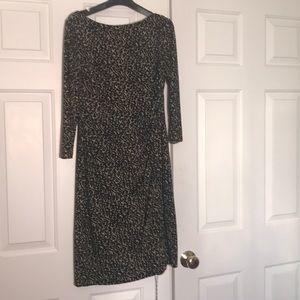 R. Lauren ruched, Black and Tan long sleeve dress